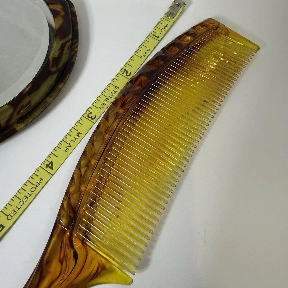 Antique Victorian Faux Tortoise‎ Shell Celluloid Handled Mirror Brush Vanity 8
